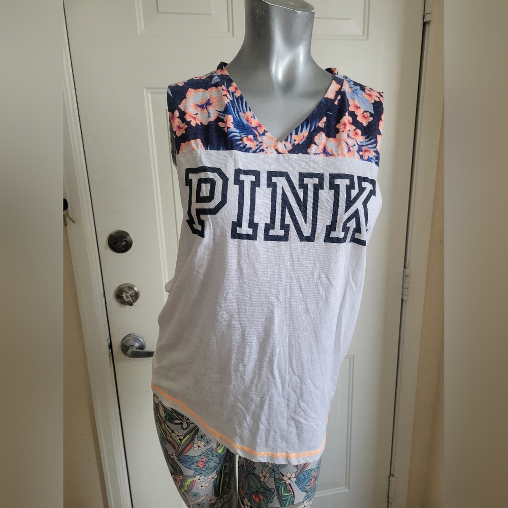 Pink by Victoria's Secret Tank Top muscle shirt floral big logo small